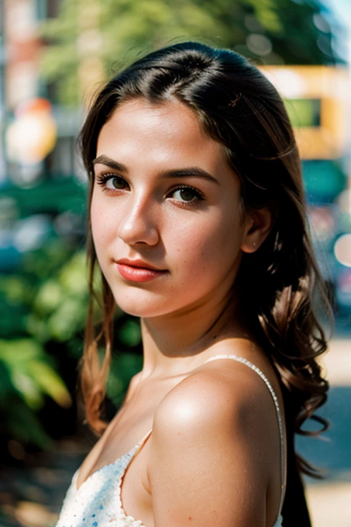 full color portrait of a young woman, natural light, epic character ,sharp focus, subsurfac(, f2, 35mm, film grain