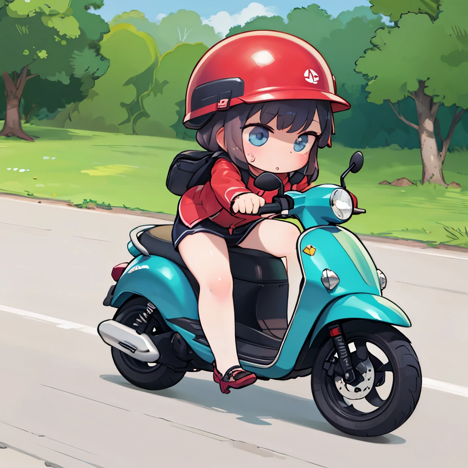 best quality, bad girl riding scooter, helmet, Bad look