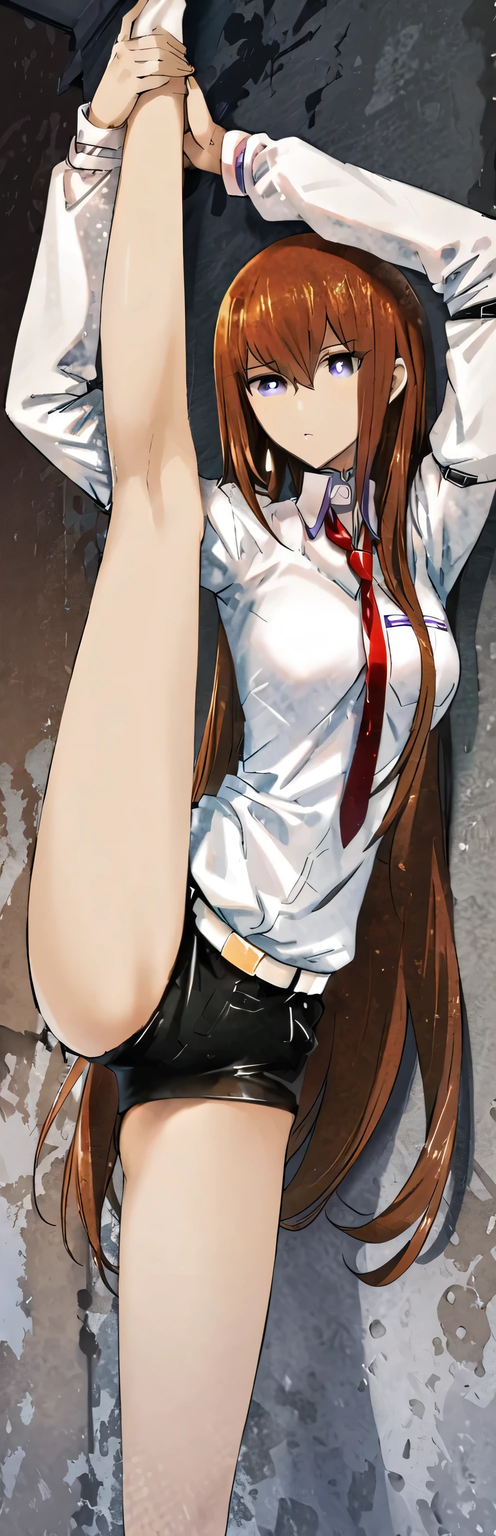 (masterpiece, highest quality:1.2), 1 girl, alone,Are standing_Split,
makise kurisu, Long Hair,black sleeveless short vest,,black