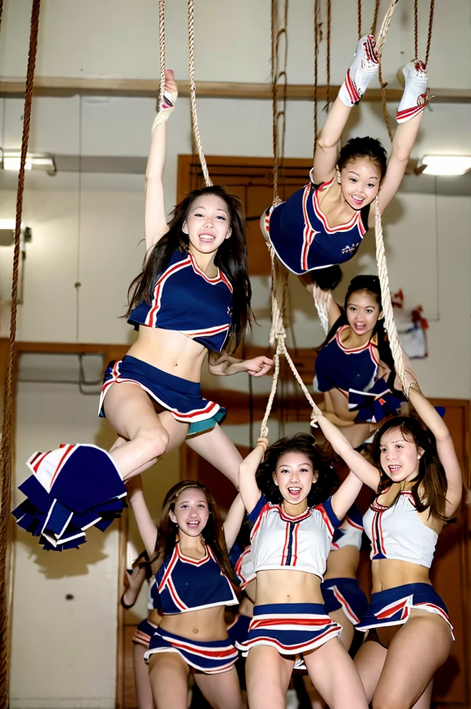 Cheerleaders surrounded by ropes,Legs hanging overhead