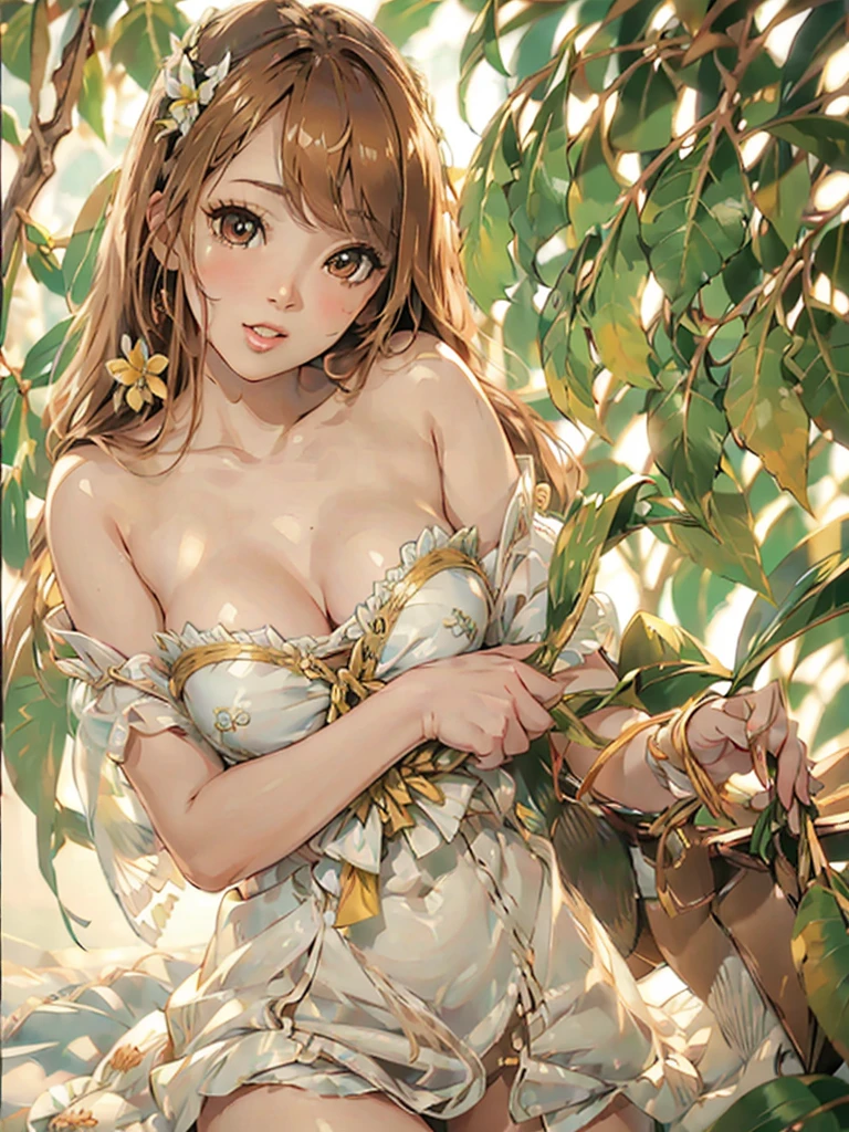 (best quality,4k,8k,highres,masterpiece:1.2),ultra-detailed,(realistic,photorealistic,photo-realistic:1.37),beautiful detailed eyes,beautiful detailed lips,extremely detailed eyes and face,longeyelashes,1woman,golden flowing silks,lightly flowing dress,bright sunny day,gentle breeze,radiant smile,graceful steps,peaceful atmosphere,soft natural lighting,colorful blooming flowers,vibrant summer colors,serene expression,sunlit meadow,dainty floral patterns,whispering grasses,delicate petals,quivering butterfly,playful birdsong,joyful humming of bees,dreamlike surreal atmosphere