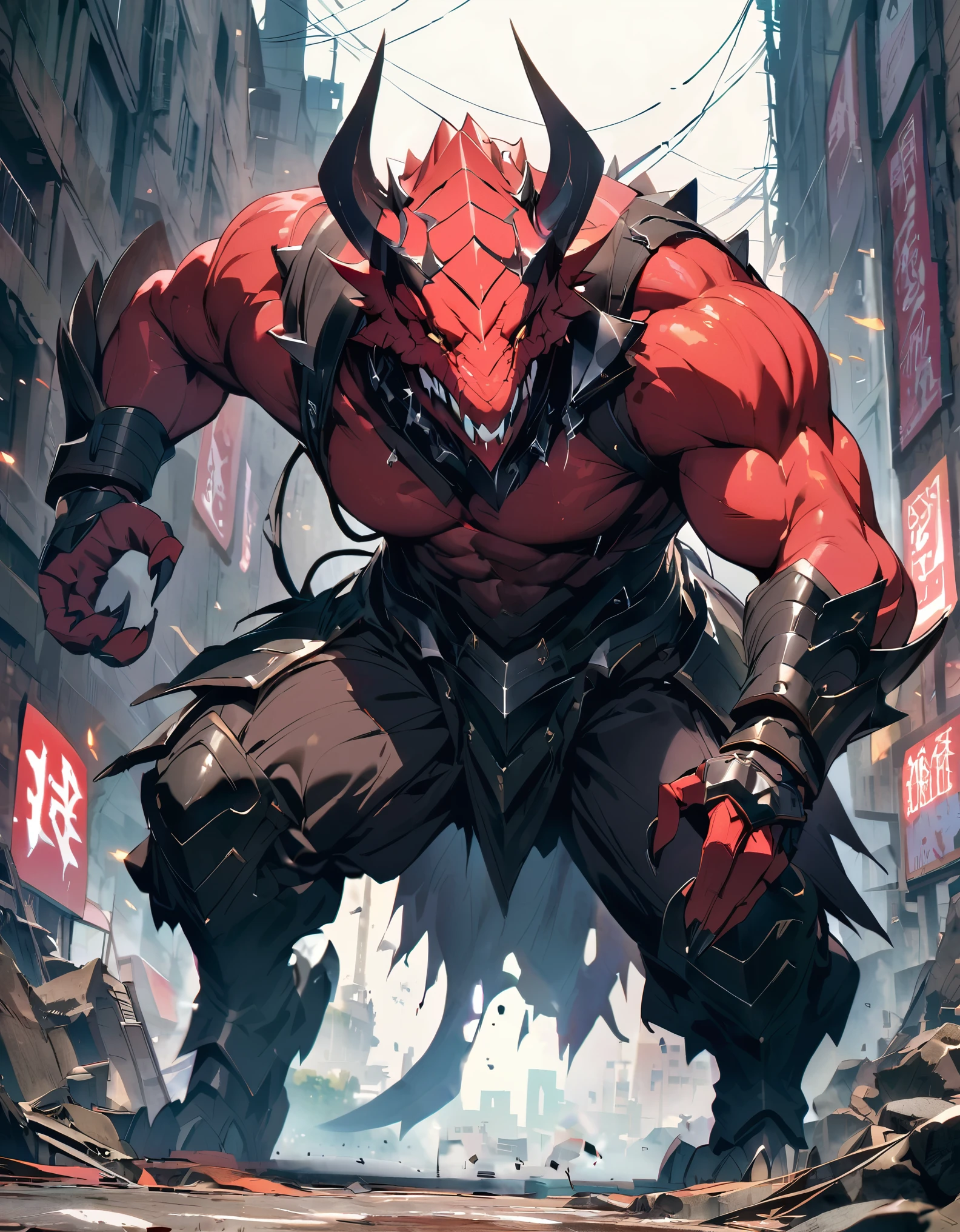 ((best quality)), ((masterpiece)), (detailed), monster, samurai, holding, zombie, bloods, Japanese castle, dark sky
