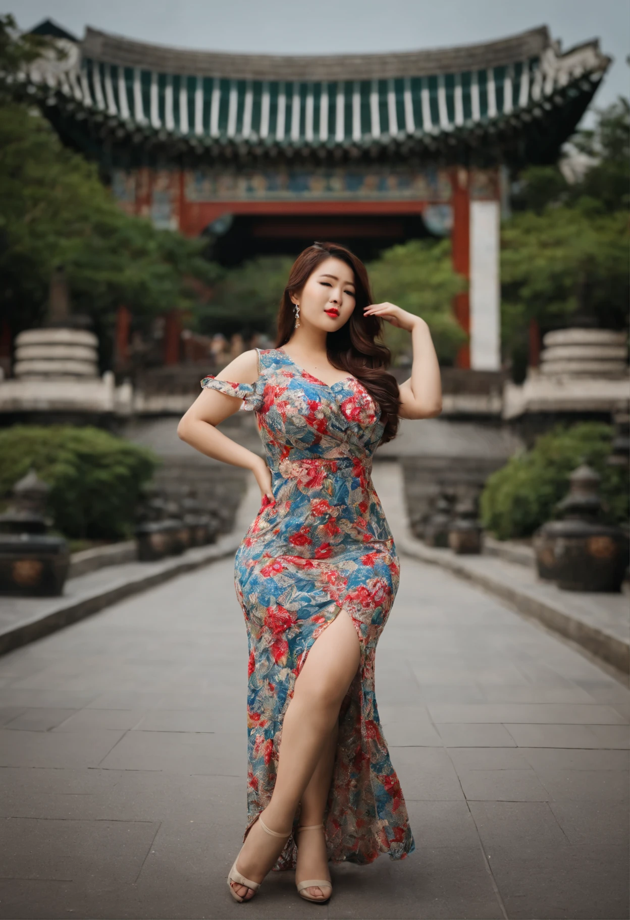 a curvy girl with a cute dress in seoul south korea