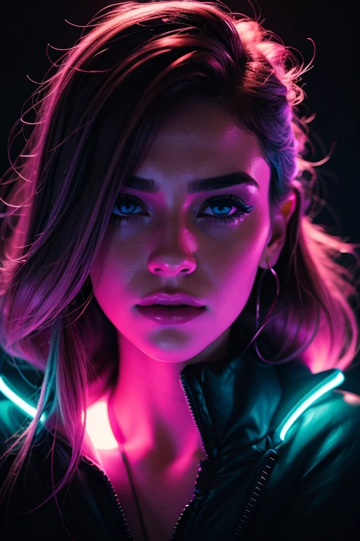 fashion portrait color photograph, woman, neon lights