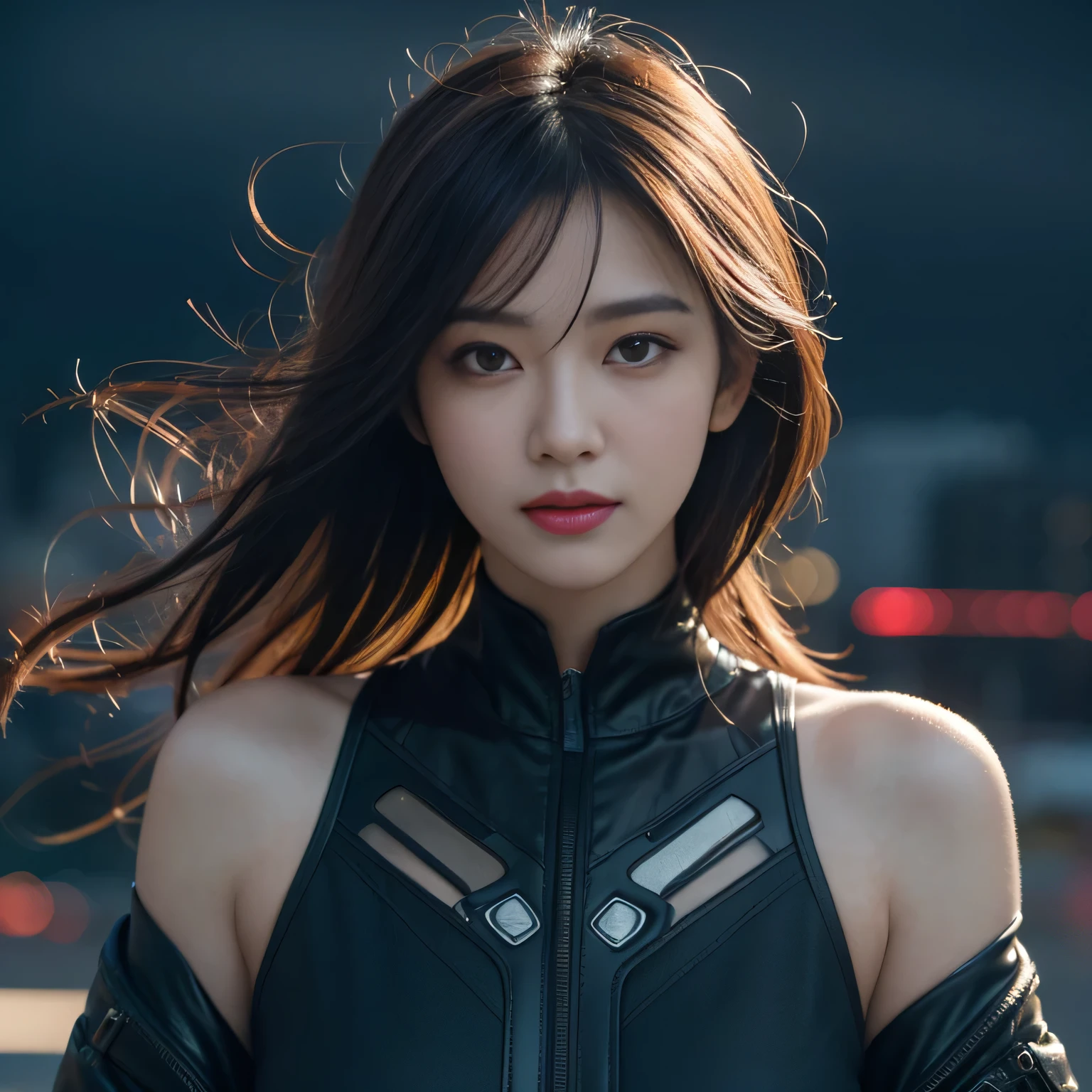 hair bobbles, wince, longeyelashes, solid circle eyes, light smile, ear blush, fang, Surrealism, drop shadow, anaglyph, stereogram, tachi-e, pov, atmospheric perspective, 8k, super detail, ccurate, best quality, award winning, super detail, UHD, anatomically correct, retina, masterpiece, textured skin, high details, best quality, highres, high quality, ccurate,1 Japanese girl, Warframe, Complex patterns, Heavy Metals, Energy Line, The Faceless, Glowing eyes, elegant, intense, Blood red and black, Solitary, Modern, City, street, dark clouds, thunderstorm, Heavy rain,, Dramatic Lighting,, (masterpiece:1.2), best quality, high resolution, Beautiful and detailed, Extremely detailed, Perfect lighting,
