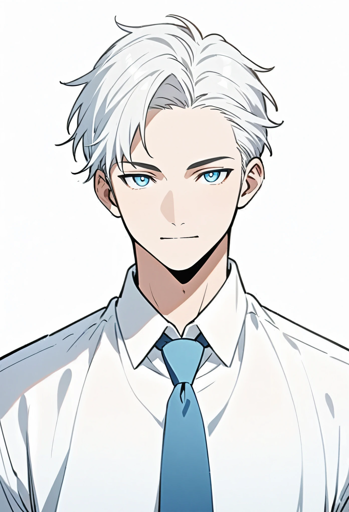 tie，White shirt，man，avatar，whole，Pure white background