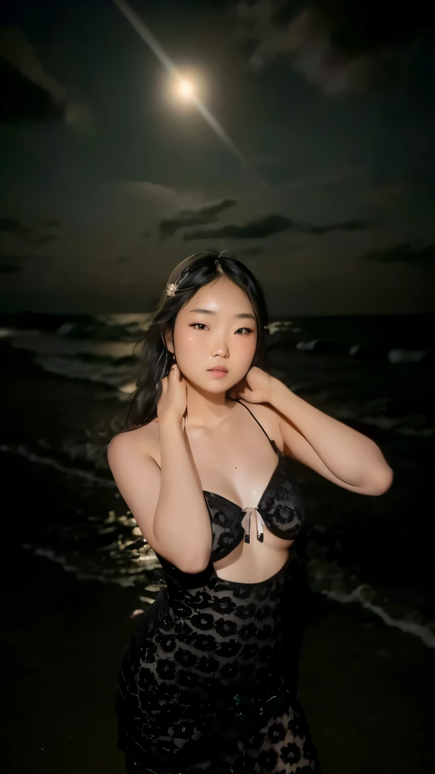 Aarav woman in black dress standing on the beach at night, Relaxing on the beach with the sea, Shot with canon eos r5, Shot with canon eos r5, Truly the queen of the sea of photography., At the beach at sunset, young asian woman, Shot with Sigma F / 4. 2, Shot with Sigma F/ 4.2, Asian woman, naked