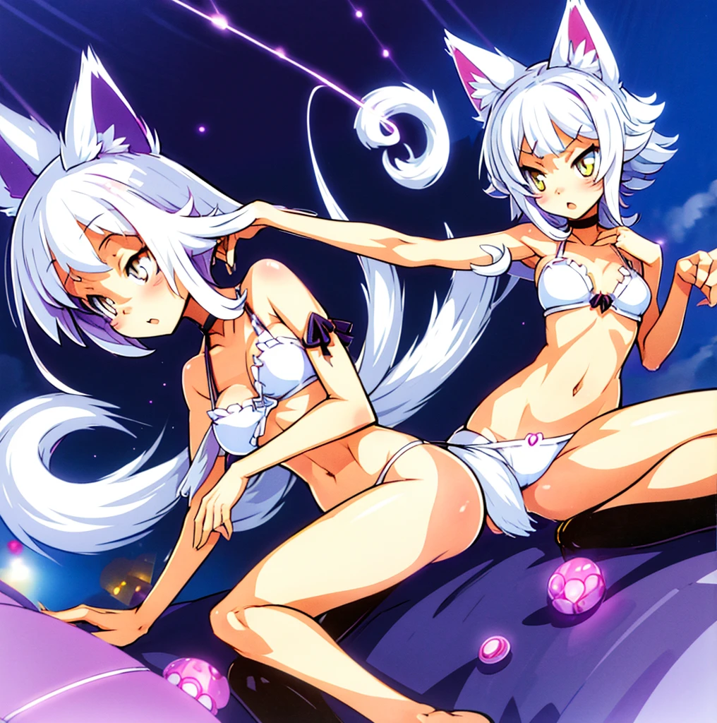 anime girl with cat ears and tail in a white bikini, neferpitou, holo is a wolf girl, anime catgirl, white cat girl, cute anime catgirl, seductive anime girl, beautiful anime catgirl, white - haired fox, holo if a wolf girl, wolf ears, attractive cat girl, nyaruko-san, anime moe artstyle