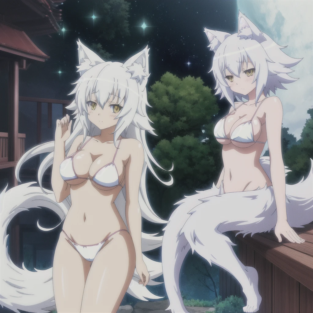 anime girl with cat ears and tail in a white bikini, neferpitou, holo is a wolf girl, anime catgirl, white cat girl, cute anime catgirl, seductive anime girl, beautiful anime catgirl, white - haired fox, holo if a wolf girl, wolf ears, attractive cat girl, nyaruko-san, anime moe artstyle