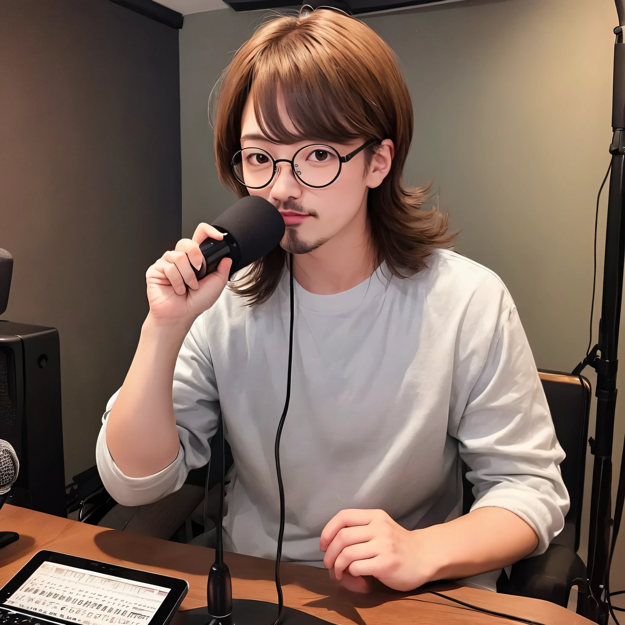 Pop Filter, Condenser Microphone, Mustach, eyeglasses, man, podcasting, longhair