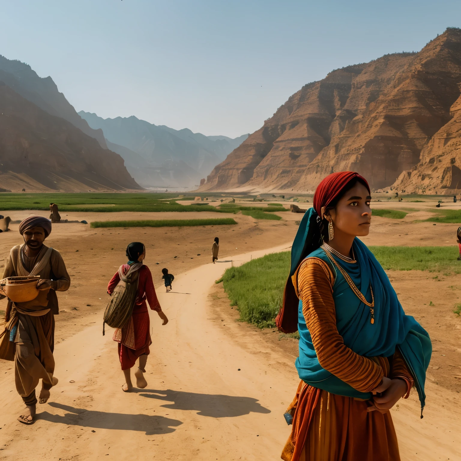 Illustration of people from the Indus civilization moving to a new land