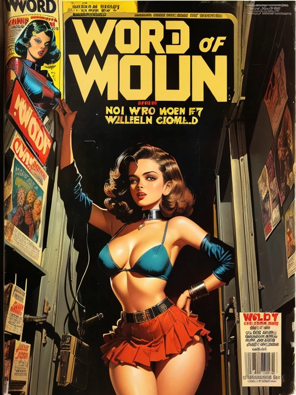 World of Men magazine cover featuring a film showing a beautiful woman in a tattered skirt and low-cut blouse being bound and tortured by Nazis, retro Pulp Art, Pulp fantasy of the 1980s, vintage Pulp Art, Old retro pulp, Pulp Magazine cover art, Pulp Magazine, Old retro pulp noir comic cover, inspired Wally Wood, 70's Vintage Comic Cover, Wally Wood, Pulp Art, SF pulp、No text