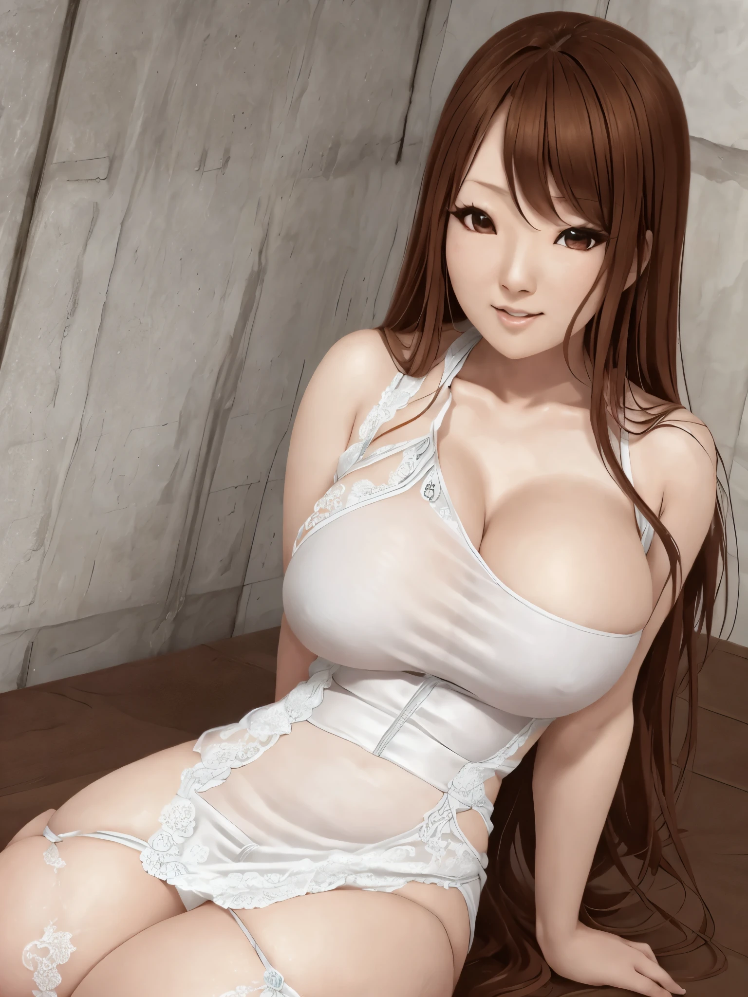 hitomi Tanaka in a sheer white dress, slight breeze