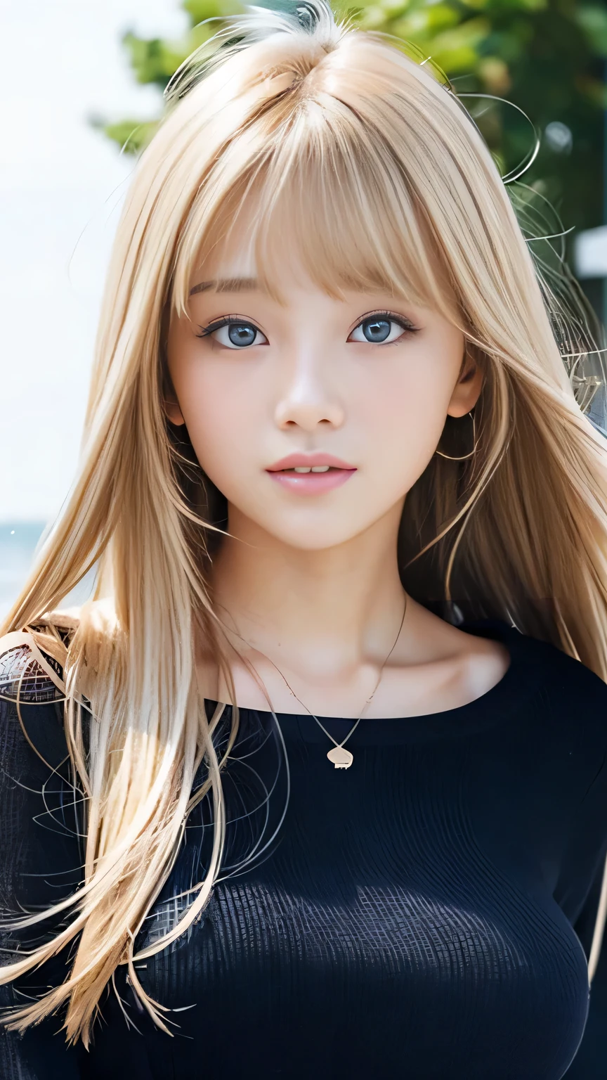 Sexy big 、15 year old beautiful girl sexy cute looks and cute, beautiful and sexy face、A strong wind blows my hair in front of my face、Beautiful blonde straight hair with beautiful cute sexy eyes hidden by her long bangs