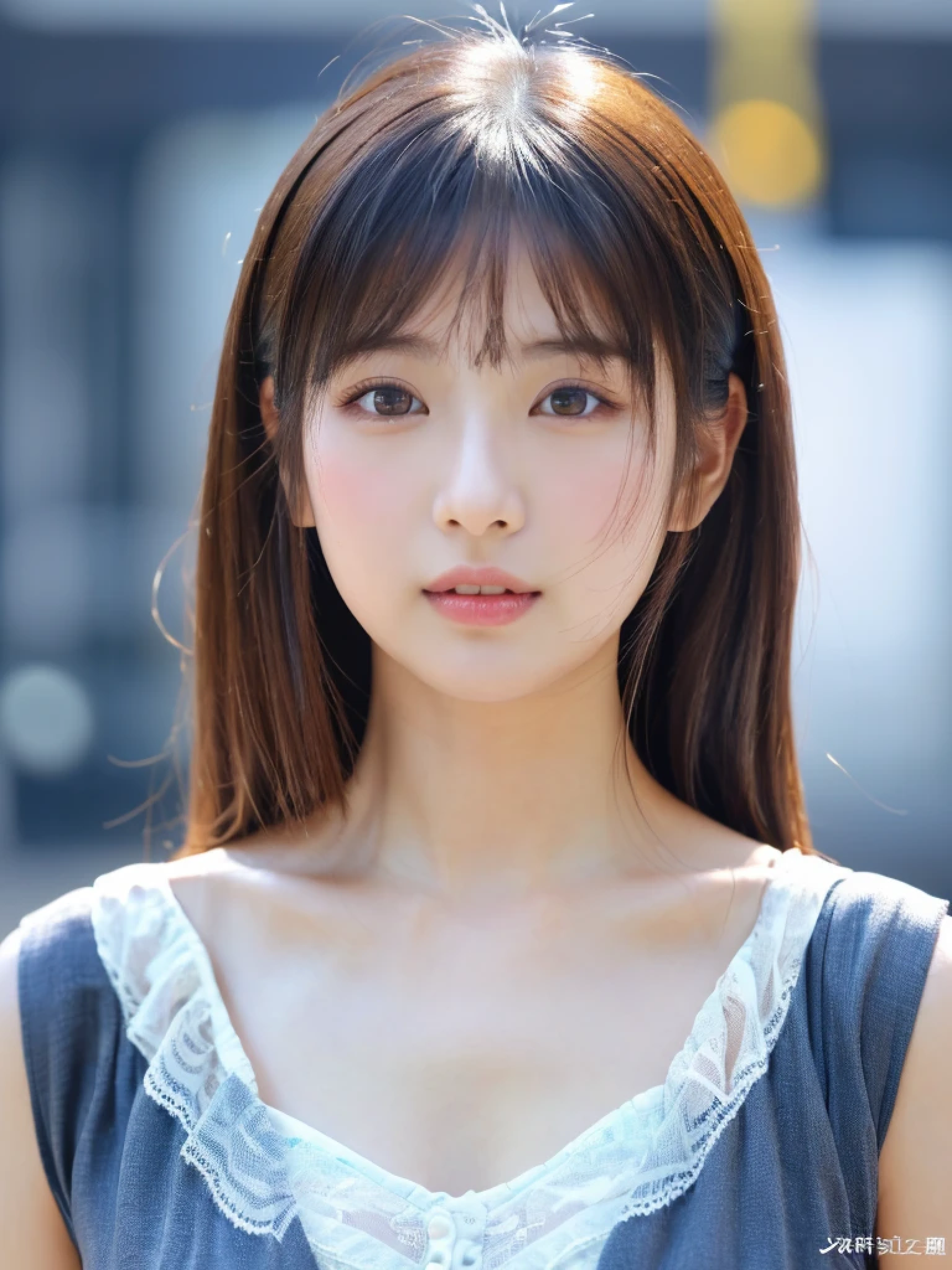 ((cute japanese girl、Beautiful Japanese Girl、One girl、19 years old、ponytail、Highly detailed face and skin texture、Ultra detailed face、Ultra-detailed eyes、Red、blush、front、 cute、Highly detailed face and skin texture、Smooth white skin、Translucent skin texture、))、(Dark Brown Hair)、looking at the camera、Sharp Focus：1.2、Beautiful woman with perfect style：1.4、Japanese Model、((highest quality、8K、masterpiece:1.5、１Photos))、(4K、RAW Photos、highest quality)、Place people across the entire screen、Natural light、professional lighting、(Realistic、Photo realistic:1.5)、 Young Gravure Idol、Cute Gravure Idol、Real Gravure Idol、A sophisticated gravure idol、