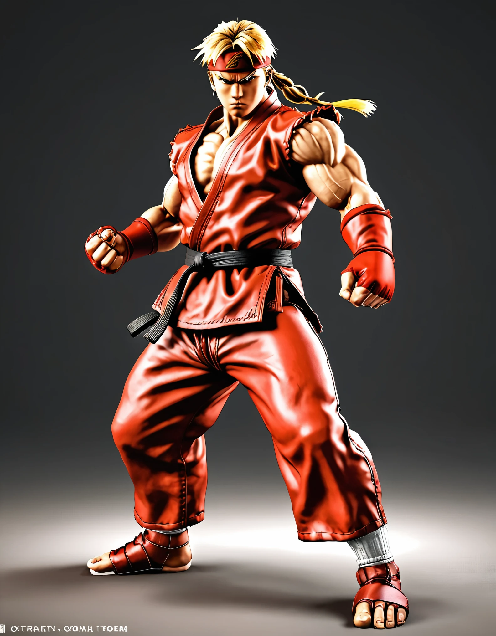 "Unleash your creativity and bring Ken Masters to life with your words. From his signature red gi to his fiery Hadouken, describe the unique and detailed visuals of this legendary Street Fighter character. Will you choose a realistic or stylistic rendering for your image?"