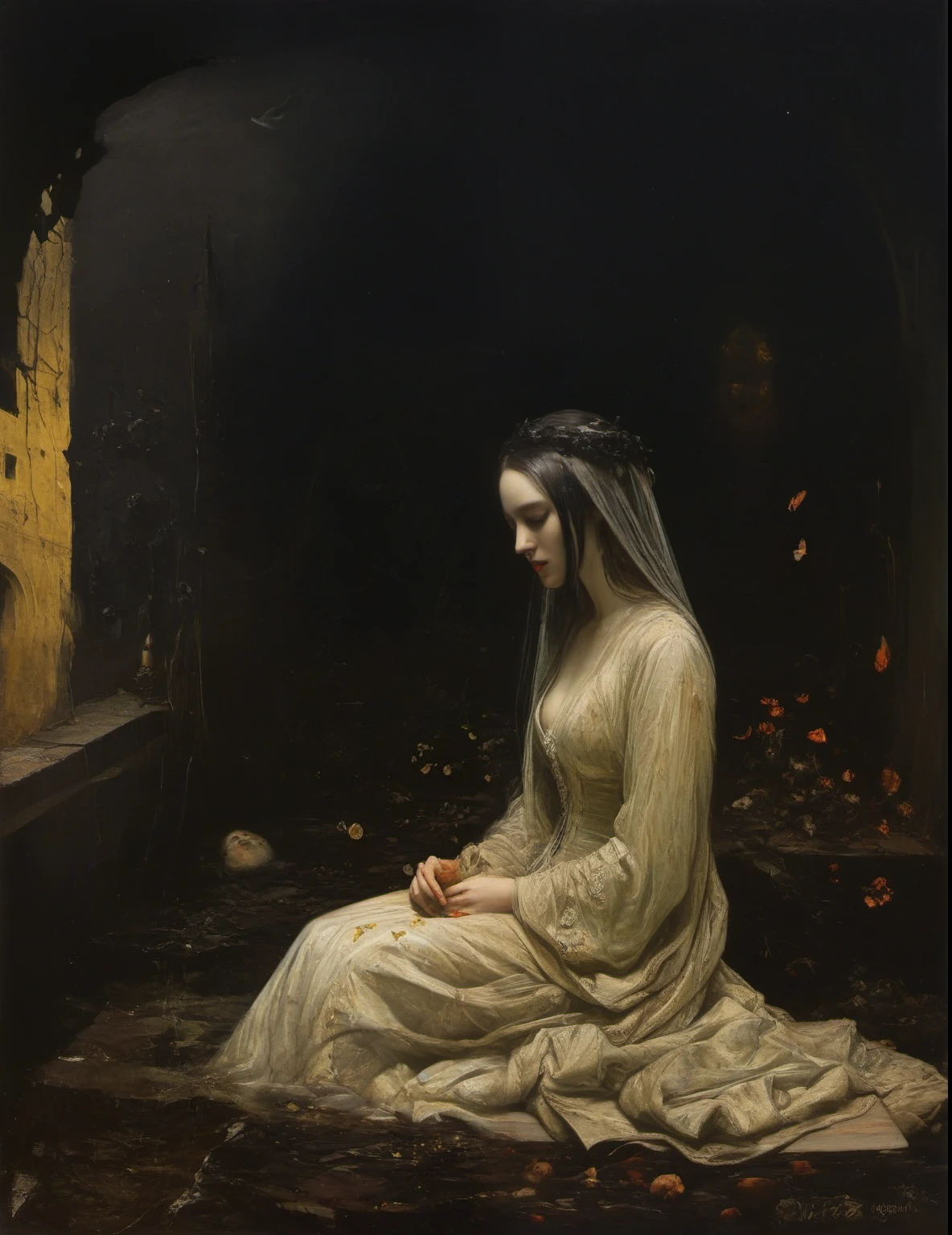 James Gurney, Surrealist art , dream-like, Mysterious, Provocative, symbolic, Complex, detailed,, (Gothic but very beautiful:1.4), (masterpiece, highest quality:1.4) , Nicola Samori Style,