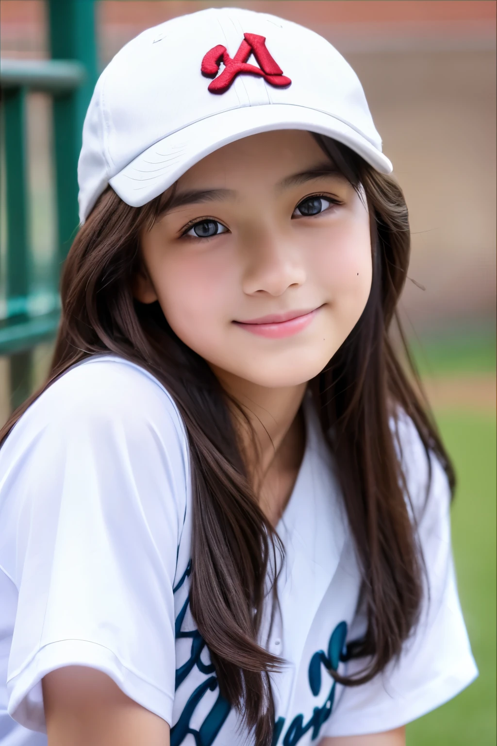 13 years old。smile、Beautiful eyes、Beautiful colored clothes、Baseball cap