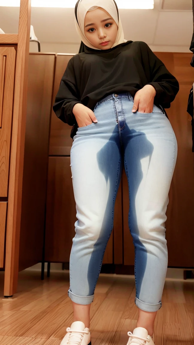 hijab girl peeing her jeans