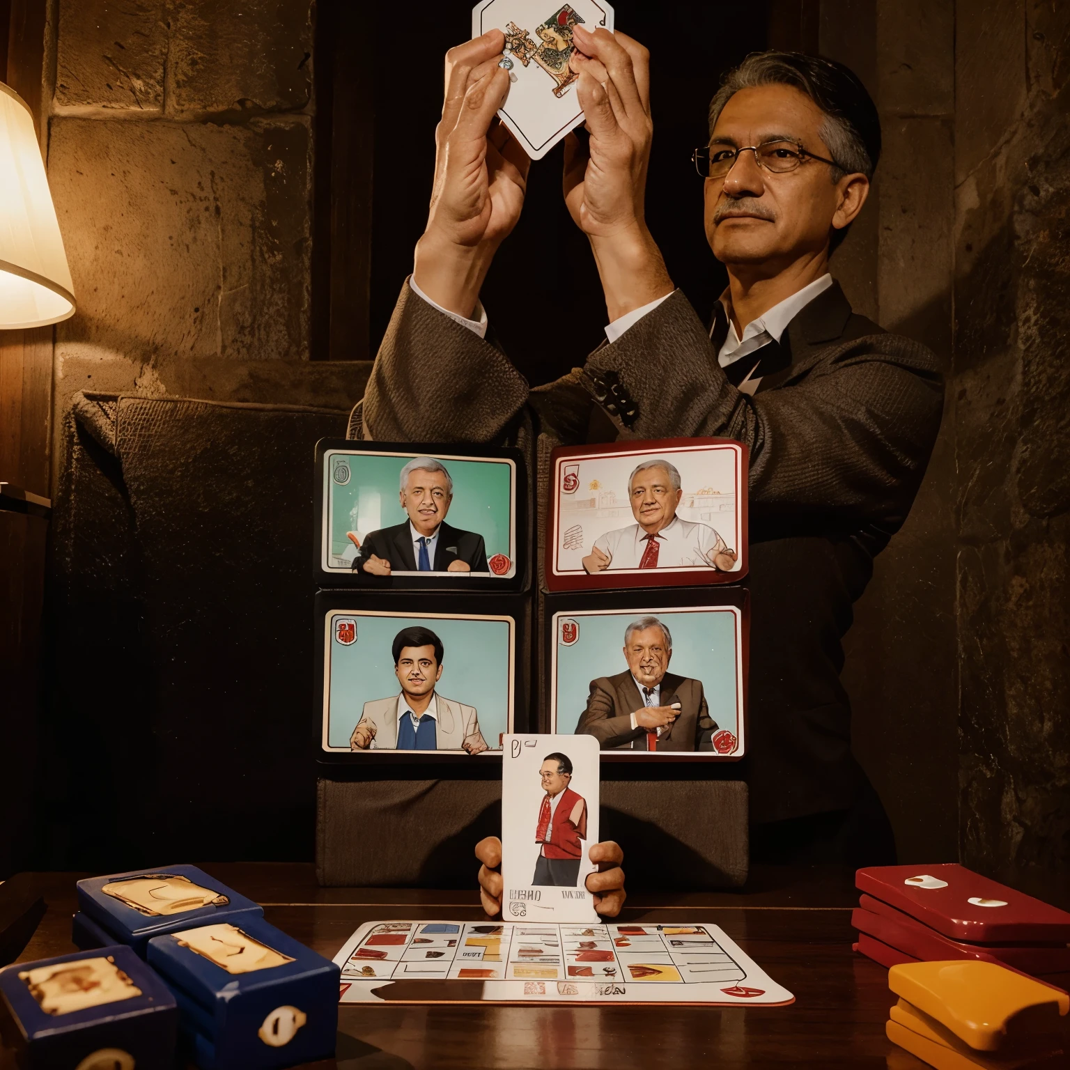 Image for a board game card of the presidents from Álvaro Obregón to amlo