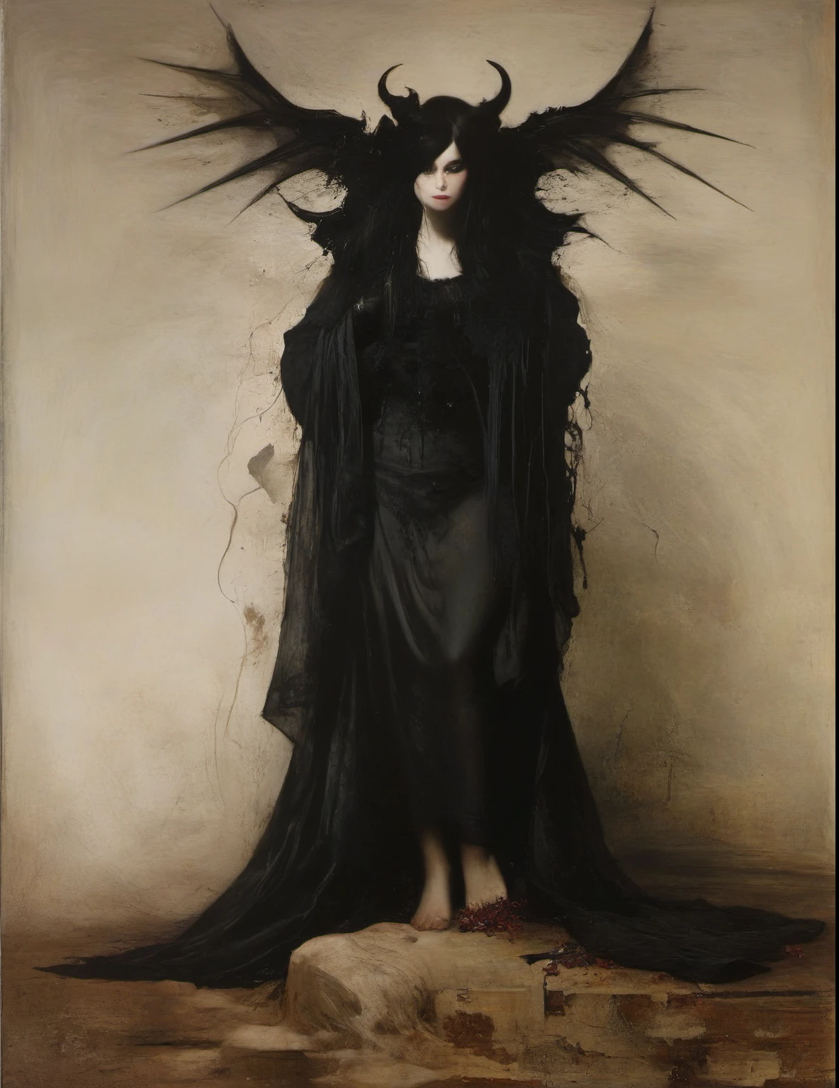 James Gurney, Surrealist art , dream-like, Mysterious, Provocative, symbolic, Complex, detailed,, (Gothic but very beautiful:1.4), (masterpiece, highest quality:1.4) , Nicola Samori Style, Beautiful Devil