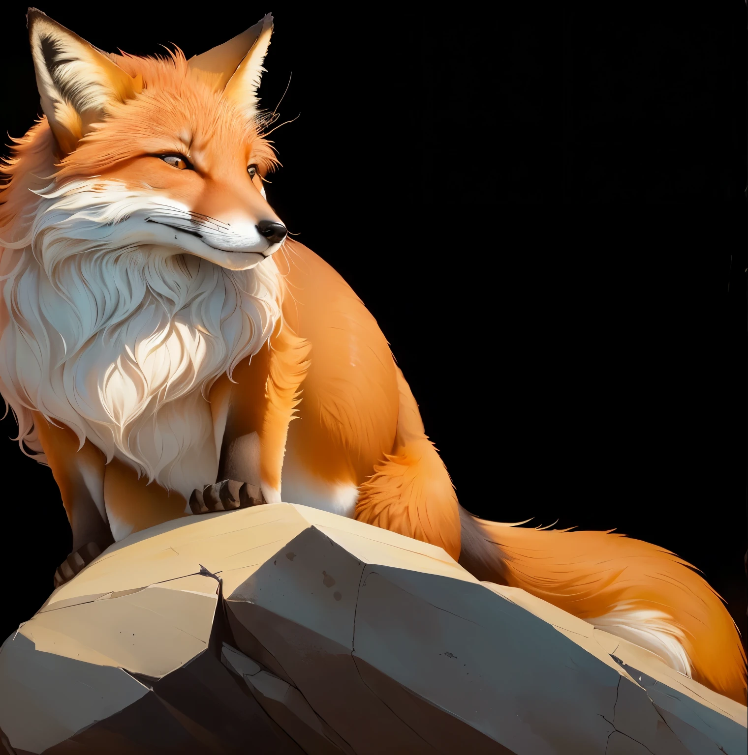 A fox dozing on a rock with its eyes half open,legs are not visible,