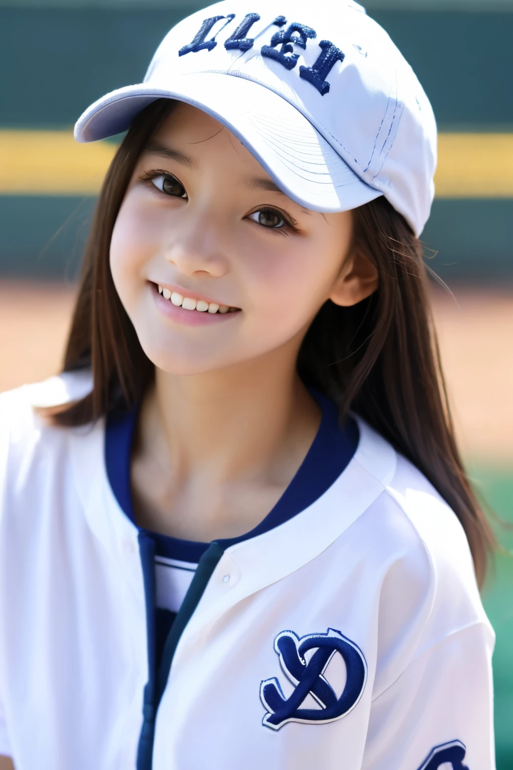 13 years old。smile、Beautiful eyes、Beautiful colored clothes、Baseball cap