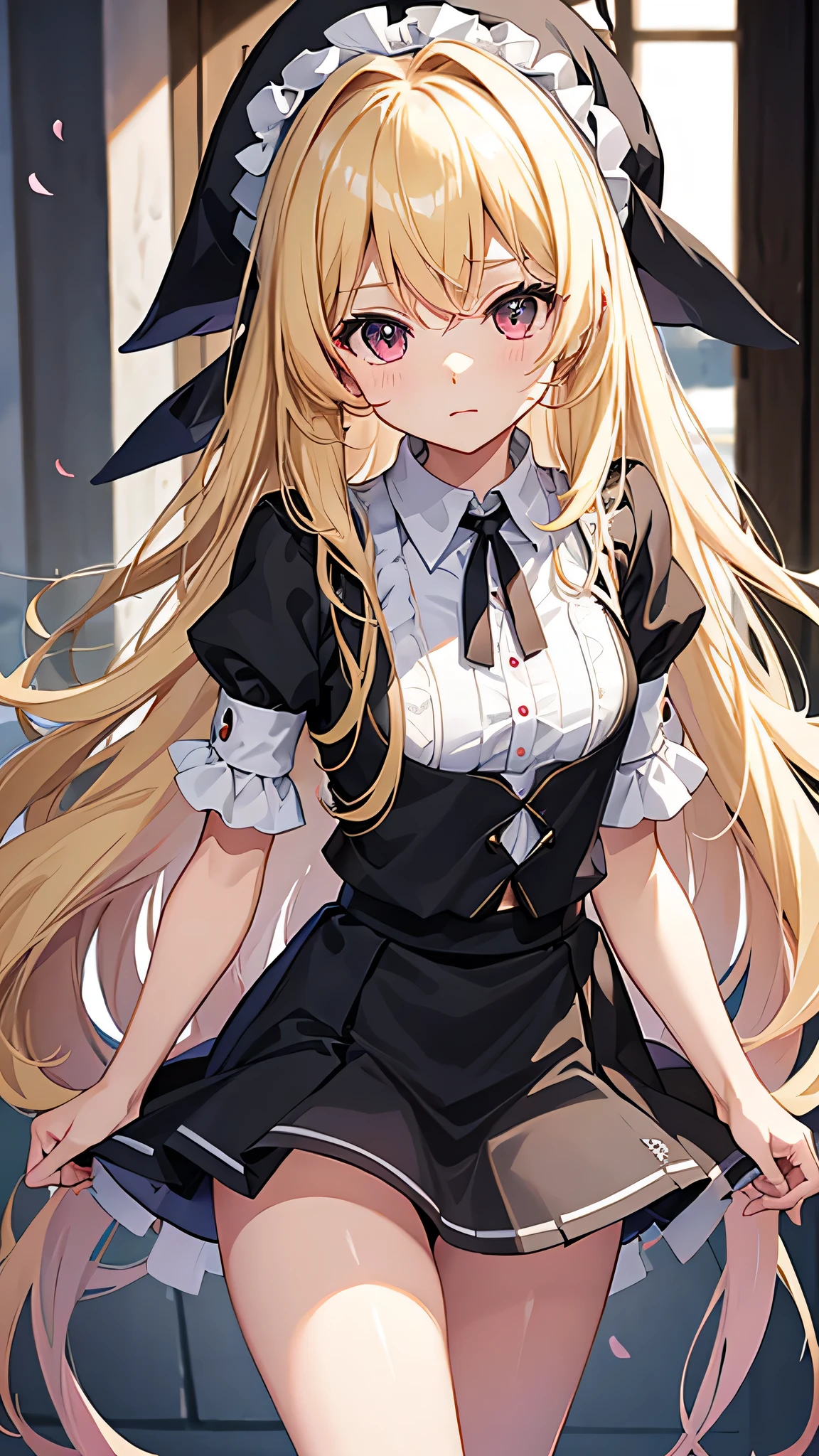 Marisa Kirisame、Blonde、Black Skirt、Pink panties are visible、
