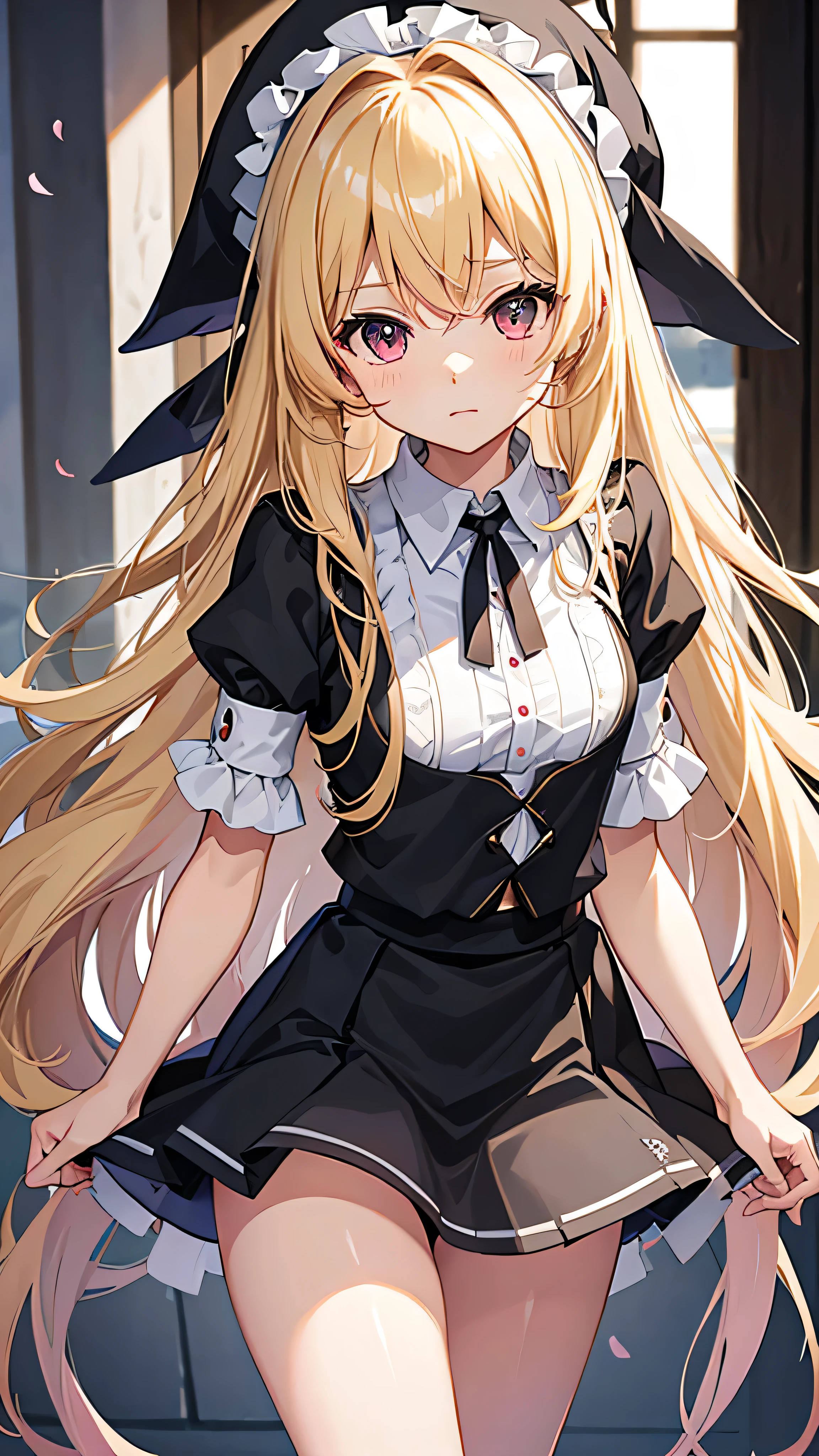 Marisa Kirisame、Blonde、Black Skirt、Pink panties are visible、