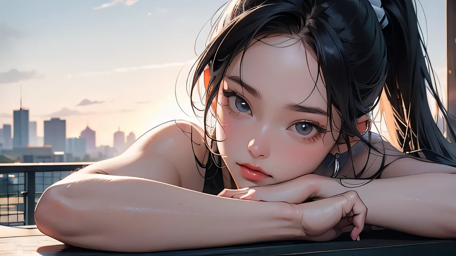 8k, highest quality, super high resolution, 1 woman, ponytail, 21 years old, (with a girl), top-quality beautiful girl, tennis court, outdoors, mouth slightly open, realistic, highly detailed CG integrated 8k wallpaper , Highly detailed, High resolution RAW color photography, Professional photography, Realistic portrait, Cinematic light, Beautifully detailed female, 21 years old, (D cup: 1.1), (Best quality: 1.4), super detail, high quality, table top, cityscape, ((masterpiece)), top quality, full body, alone, japanese woman, tall body, sexy body, sexy, seductive, top quality, table top , High resolution, (Photorealistic: 1.4), RAW photo, 1 beautiful girl, dynamic angle, female tennis player, skirt, small head, glowing skin, sweat, at the tennis venue, (Beautiful face in detail: 1.4) ,Detailed skin,Big eyes,Fine hair,Nice,Beautiful,Nice legs, Holding a tennis racket in hand