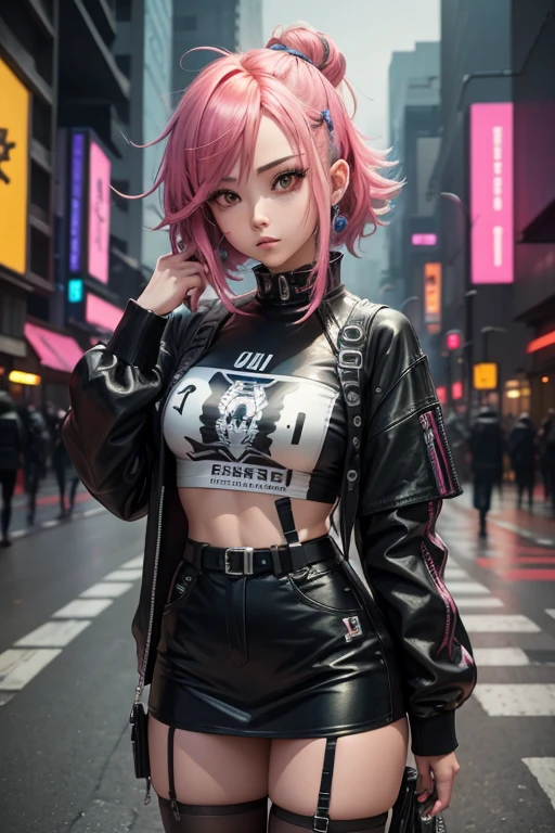 Anime art, Cyberpunk , cabelo colorido, anime art, art anime, fone de ouvido anime art, art anime. Com uma amiga tirando uma selfie