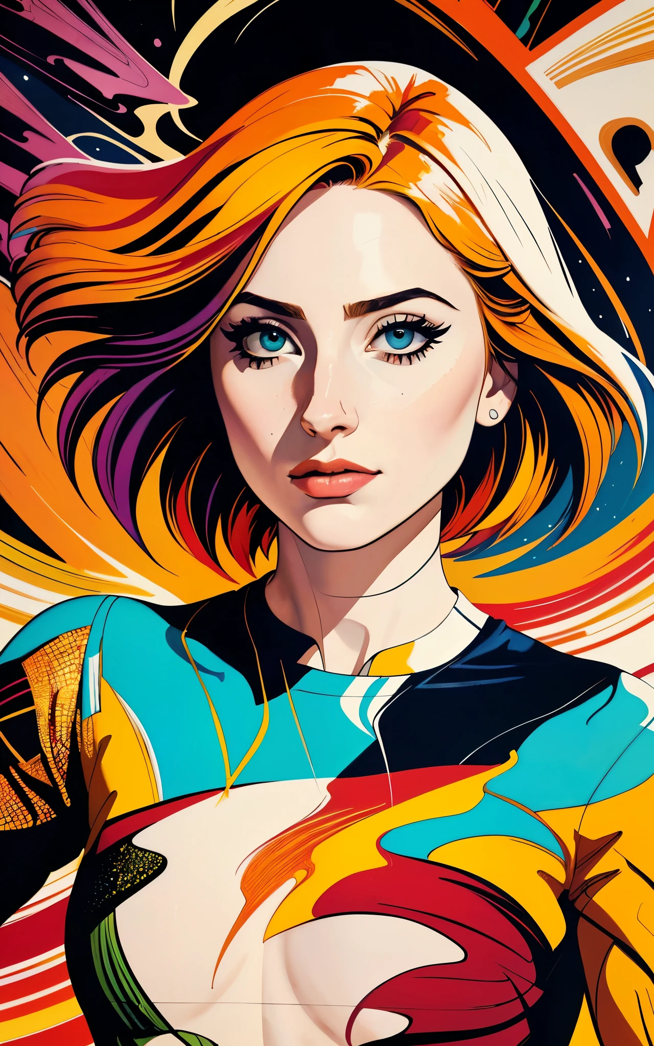 (Emily Rudd:Hayley Williams) best quality, masterpiece, (realistic:1.2), detailed face, beautiful eyes, (masterpiece, top quality, best quality, official art, beautiful and aesthetic:1.2), (1girl:1.4), extreme detailed, (Joshua Middleton comic cover art:1.1), (Action painting:1.2), (concretism:1.2), theater dance scene, (hypermaximalistic:1.5), colorful, highest detailed,