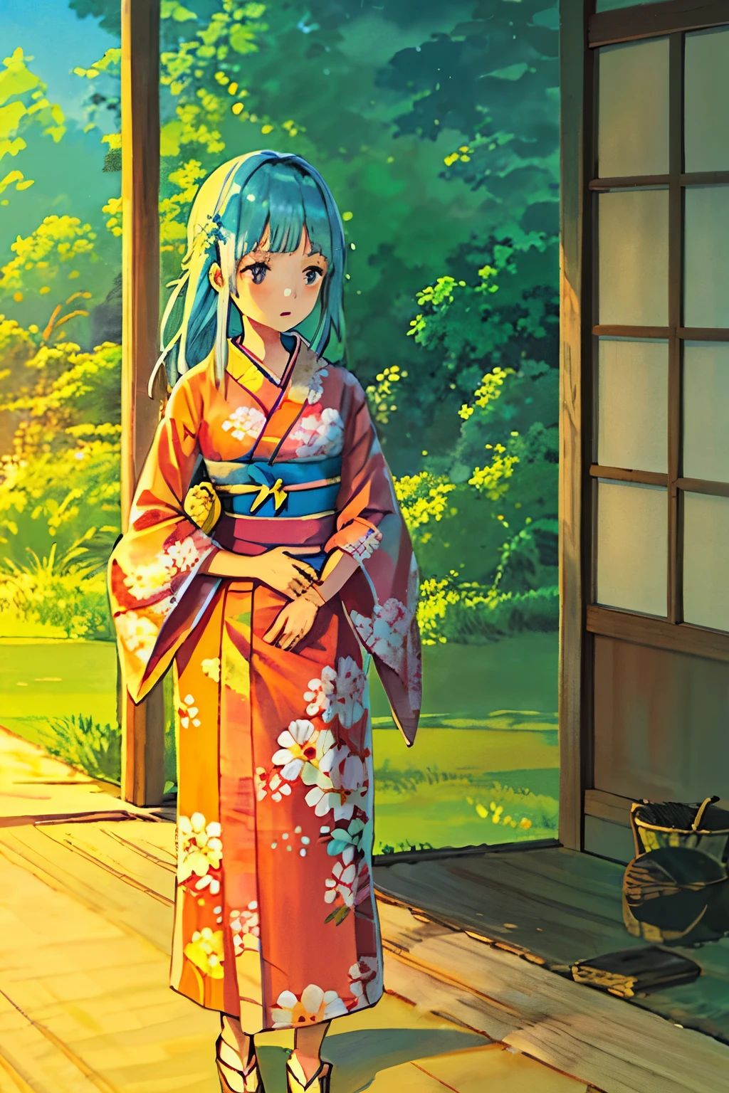 Character background illustration by Cecile Lafontaine for Anohana manga, Japan.

A serene scene unfolds for a character from Anohana, set in the beautiful landscapes of Japan. Cecile Lafontaine captures the essence of tranquility as the sun sets, casting a warm glow on the images.

In this illustration, the character stands by an open window, overlooking the peaceful countryside. With a gentle breeze in her long, flowing kimono, she appears lost in thought, recalling cherished memories. The sun paints the sky in hues of pink and orange, creating a breathtaking backdrop.

Delicate details such as the artfully arranged flowers