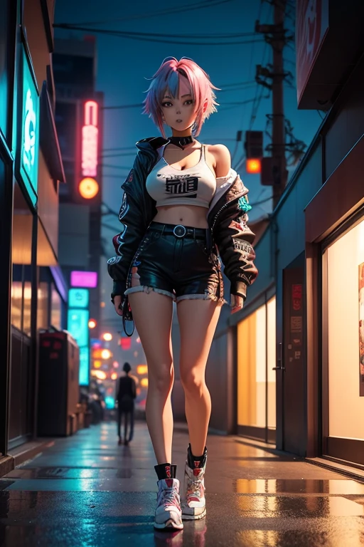 Anime art, Cyberpunk , cabelo colorido, anime art, art anime, fone de ouvido anime art, art anime. Na balada bebendo uma cerveja
