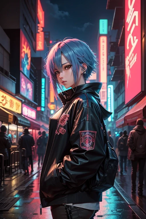 Anime art, Cyberpunk , cabelo colorido, anime art, art anime, fone de ouvido anime art, art anime. Na balada bebendo uma cerveja