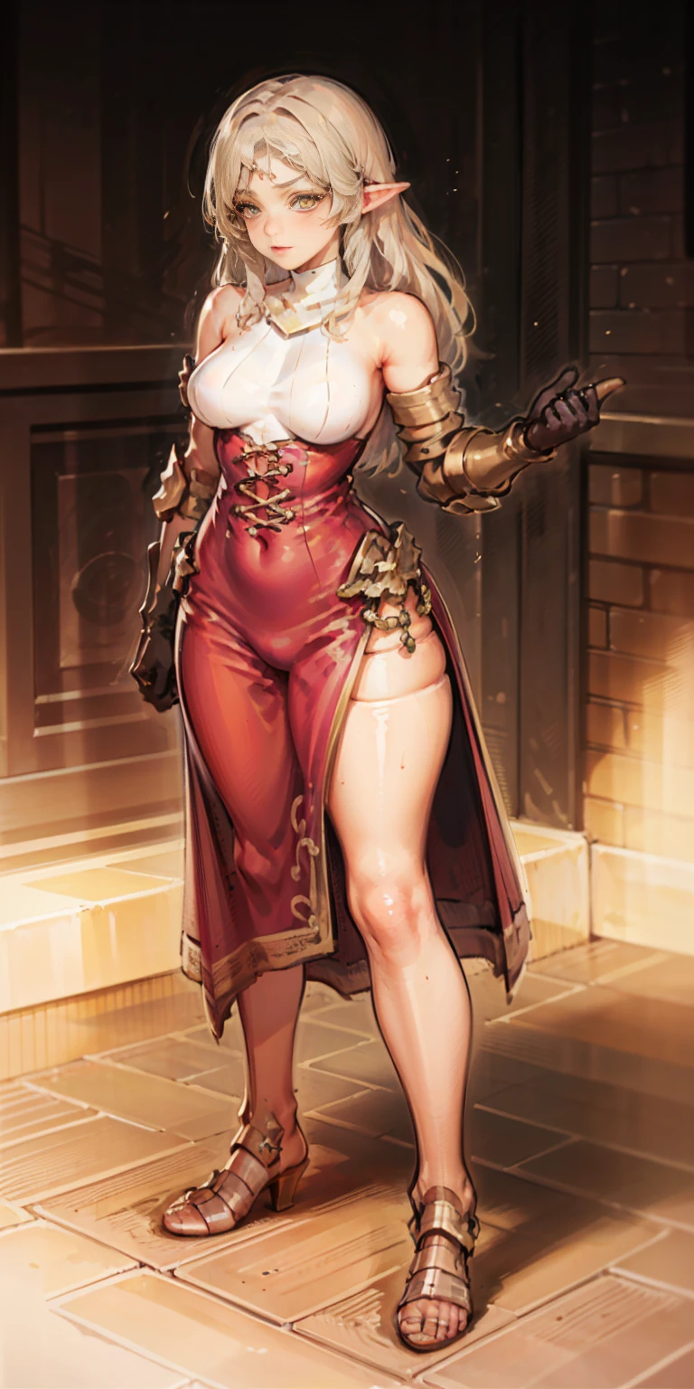 masterpiece, best quality, high quality, 1solo dark black SKIN elf, long hair, white hair, yellow eyes, full body, breastplate, looking at viewer, shiny, armor, thigh highs, high boots, shoulder armor, faulds, poleyn, gloves, gauntlets, (((1 girl))), medium to large breasts, a beautiful and cute lady, standing, (((in the pool at night))), (big muscular ass), {{{wearing armor }}} (thin waist), (incredibly beautiful full body photo, standing, (((bright eyes))), good anatomy, perfect hand muscular legs))), thin waist, muscular abdomen, wearing black high heel shoes