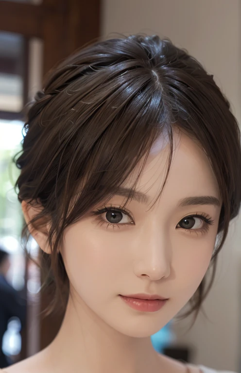 highest quality、masterpiece、Ultra-high resolution、(Genuine:1.4)、Beautiful woman１、Beautiful details in the eyes and skin、Light brown short hair、、Cloudy、