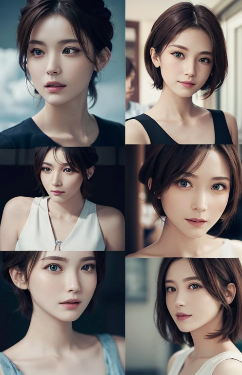 highest quality、masterpiece、Ultra-high resolution、(Genuine:1.4)、Beautiful woman１、Beautiful details in the eyes and skin、Light brown short hair、、Cloudy、