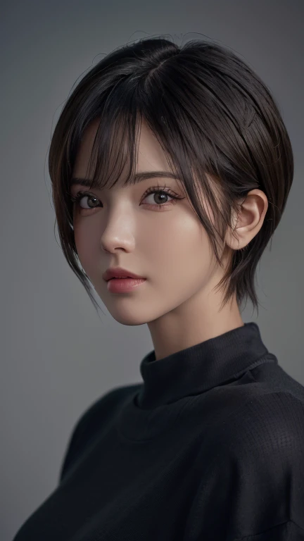 (masterpiece:1.3), (8K, realistic, Raw photo, highest quality: 1.4), (1 girl), beautiful face, (realistic face), (black hair, short hair:1.3), beautiful hairstyle, realistic eyes, detailed and beautiful eyes, (realistic skin), beautiful skin, (sweater), disorganized, Charm, ultra high resolution, surreal, very detailed, golden ratio