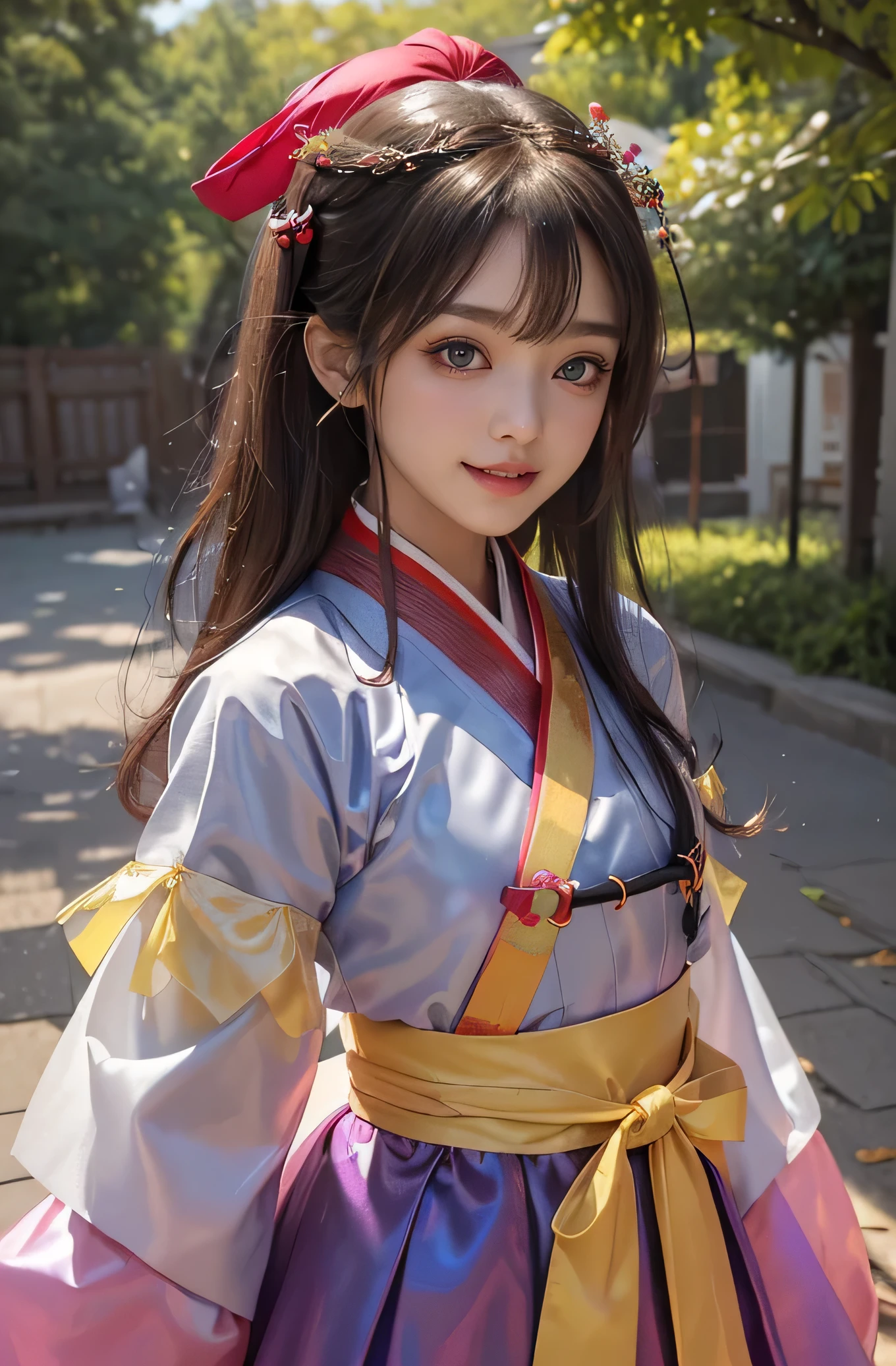 Angelic Very beautiful cute girl,11 yo,
Beautiful detailed eyes,
Detailed double eyelids,
(Large eyes:1.4),
Long straight brown hair,
see-through bangs,
Sharp Focus,small straight nose,
beautiful detailed face and eyes,
drooping eyes,
(Soft Saturation: 1.3), (Fair skin: 1.2),BREAK (beautiful hanbok: 1.5),(Super shiny red yellow blue green pink purple colored hanbok:1.4),(beautiful hanbok: 1.5),costume traditionally worn by Korean women,(Korea style:1.3),
Walking,(smile:1.5)
Brown hair,
(korean Chimajeogori:1.4) , (very high waist skirt:1.3),(costume with strong reflective surfaces:1.5),
Costume lighting,
In the street,(smile:1.5)