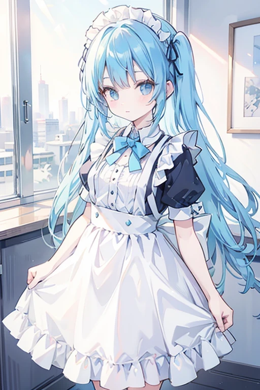 Maid clothes,girl,cute,pastel Blue,Blue Hair,cool,
