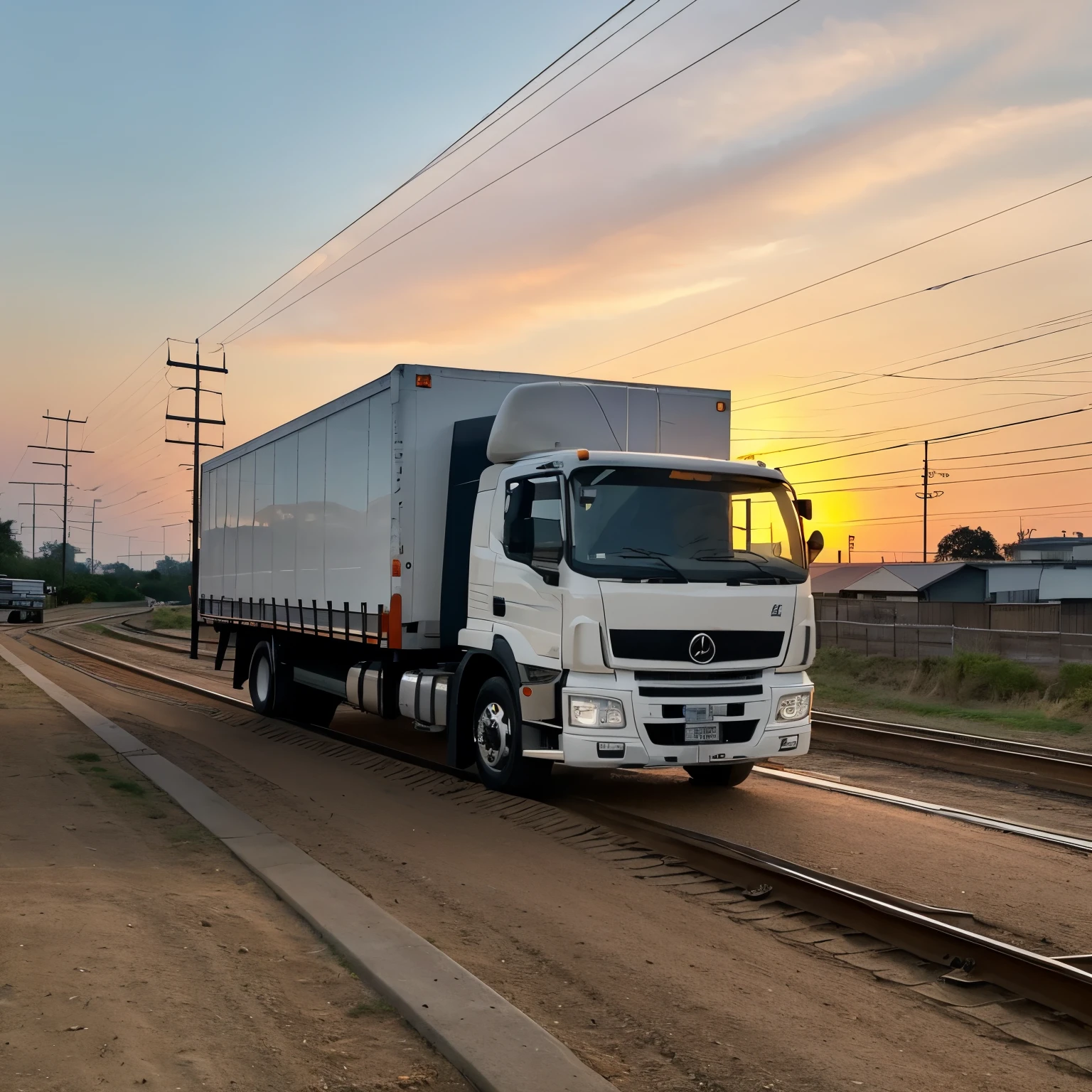 Japanese heavy transport truck Near future Sunset