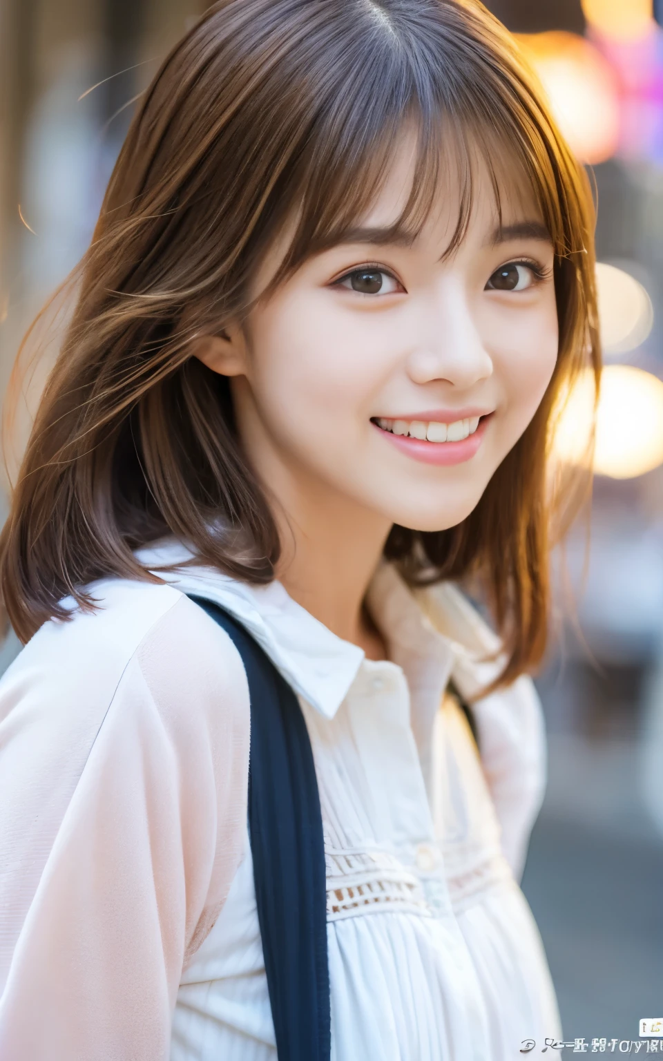 Cute 21 year old Japanese、city、shopping、Super detailed face、Pay attention to the details、double eyelid、Beautiful thin nose、Sharp focus:1.2、Beautiful woman:1.4、(Light brown hair,short hair、),Pure white skin、highest quality、masterpiece、Ultra-high resolution、(Photorealistic:1.4)、Highly detailed and professional lighting、nice smile、Please show me your whole body、Cute Spring Clothes、