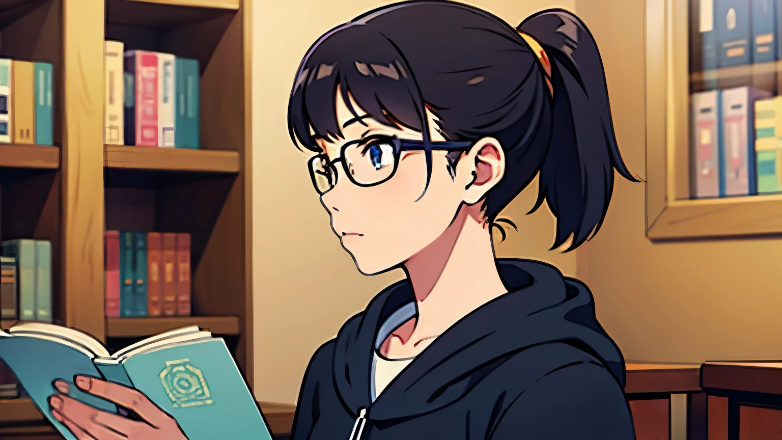 study　girl　ponytail　reading