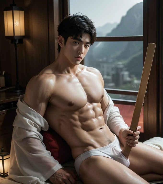 Chinese Men God, Mythology, Chinese odyssy, Handsome , young baby face, Topless, Muscles, Athlete body, Full Frame, Sexy, Professional Lighting, Hanfu Outfit, Chinese Heaven Background,white g string Underwear, white transparent thong , Sexy big bulge form sick shape, manly Warrior, Hanfu God, Hanfu Male, Hanfu Nobel, naked, Seduce, Sex Appeals, Alafard man shirtless carrying a wet transparent coast, muscular body, handsome, manly, inspirite by Zhang Han, Cai Xukun, Kim Do-young, Inspired by Bian Shoumin, Inspired by Xiao Yuncong, yihao ren, yanjun cheng, jinyiwei, inspired by Huang Gongwang, xintong chen, Jacket, wearing japanese thong ,nice butts,naked, long big dick, erection, Tattoo chest, tattoo hands, tattoo arms, tattoo belly, clear studio light, night ancient chinese Buddhism temple background, detailed background, fantasy Chinese themed, the best resolution, 8k, Ultra fullHD, look at the viewer, catching eyes,