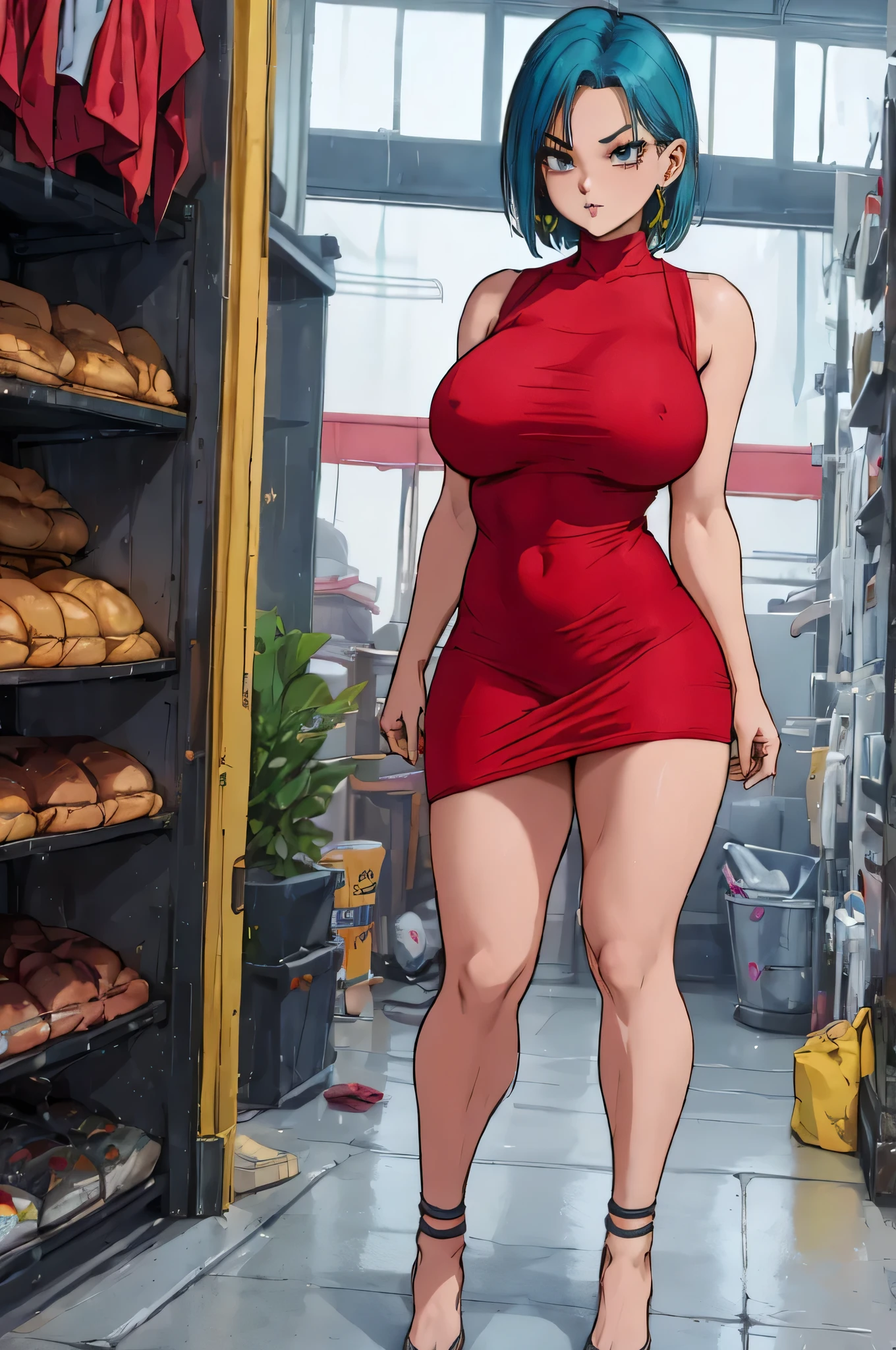 full body visto desde abajo ((cabello verde corto)). long hair, (( anime bulma dragon ball z)) (( vestido rojo)) mujer 30 years old, ((cabello azul corto)), (( con curvas)),(( a yellow scarf)) (( vestido muy corto)) (( piernas fuertes)), (( cintura muy angosta)) hay una mujer con un vestido rojo y a yellow scarf, vestido apretado, nipples visible through clothes, vestimenta ajustada, succubus in short tight dress, vestido sexy, faye valentine, linda chica con traje de tanque, skinvestido apretado, better known as amoranto, amoranto, He wears a bathing suit, usando ropa sencilla y ajustada, cintura delgada y caderas gruesas