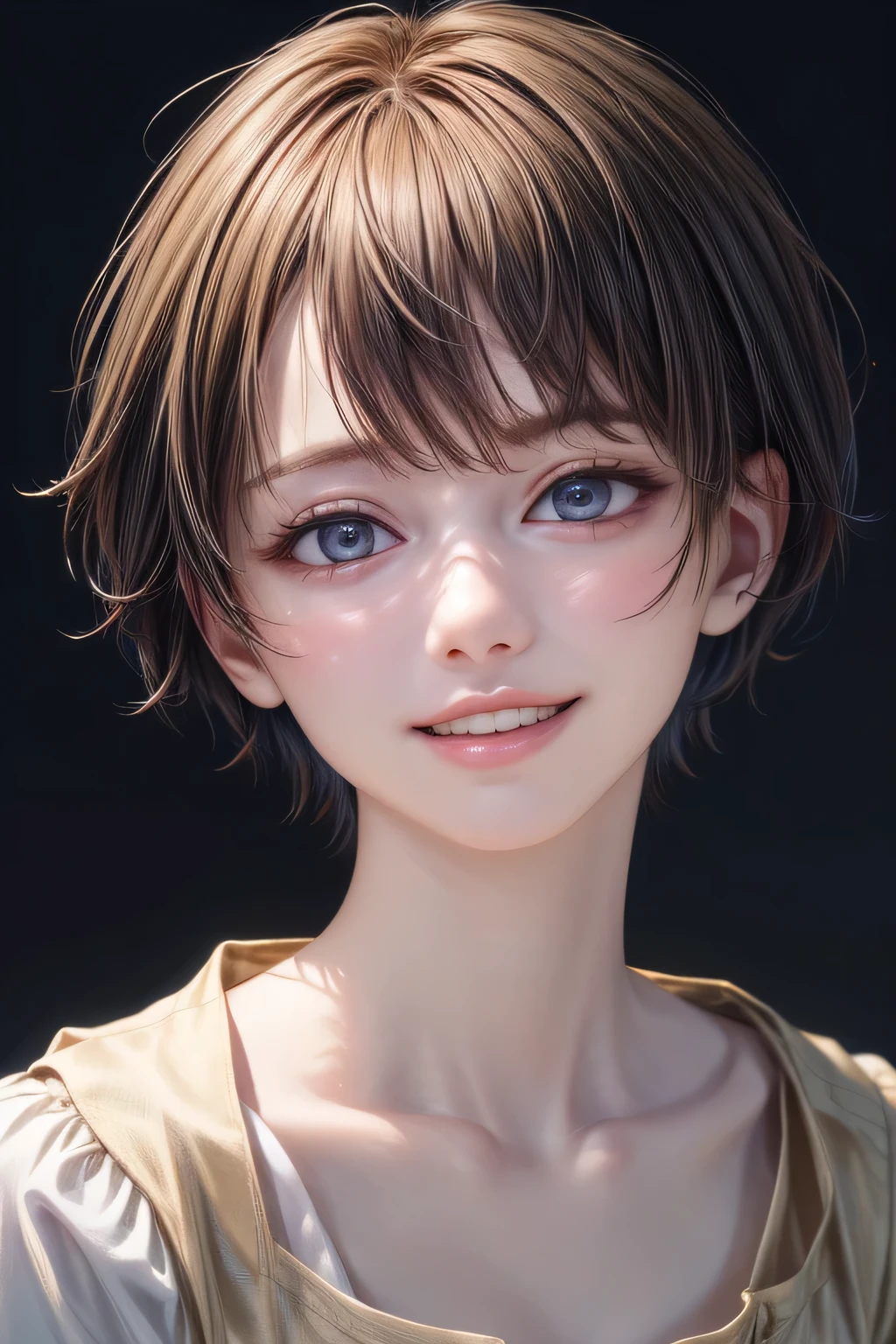 (NSFW:-1), (masterpiece:1.3), (8k, photorealistic, RAW photo, best quality: 1.4),
cinematic lighting,
(1boy), beautiful face, (realistic face),
beautiful hairstyle, (short hair :1.5),
realistic eyes, beautiful detailed eyes,
(realistic skin), beautiful skin,
(blouse),
absurdres, attractive,
ultra high res, ultra realistic, highly detailed,
golden ratio,
yamamotomaika, smiling, teeth out,