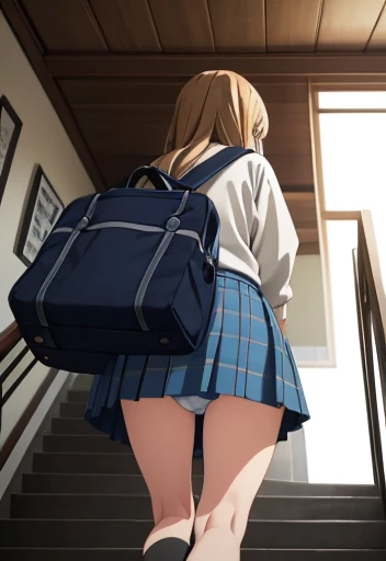 (unity 8k wallpape),(best quality),(high resolution),(ultra-detailed),(perfect anatomy),(beautiful detailed eyes),Subway stairs,Looking up from below,Two girls climbing the stairs,Uniform BREAK,(2girls),(Two Japan Girls),Two people climbing the stairs together,,Sailor suit,Navy blue mini skirt,Whiteソックス,Student bag in one hand,Skirt flipped up by the wind,WhiteTPanties on the back,(Panties digging in),BREAK,Shooting from a low angle,From a little distance2Photographing people,Photograph the whole body,Put your smartphone under your skirt,BREAK,A girl notices being spied on and turns around,