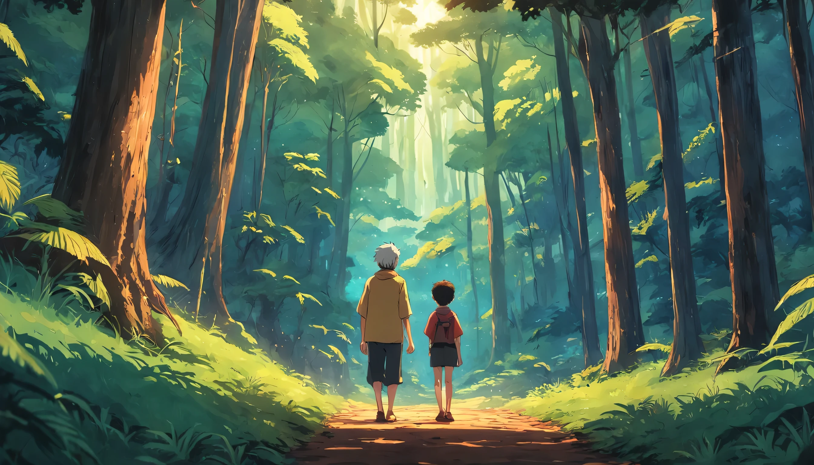 monsieur aux cheveux gris, Elder talking to boy in forest, Total quality, high quality