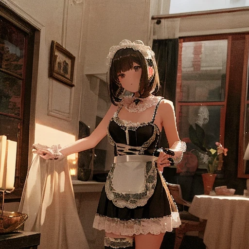 Group of maids, (In the kitchen), Mr.々Hair style, Harem, Wearing maid clothes, night, Detailed aspect, Short skirt, Seduce, Underarm 